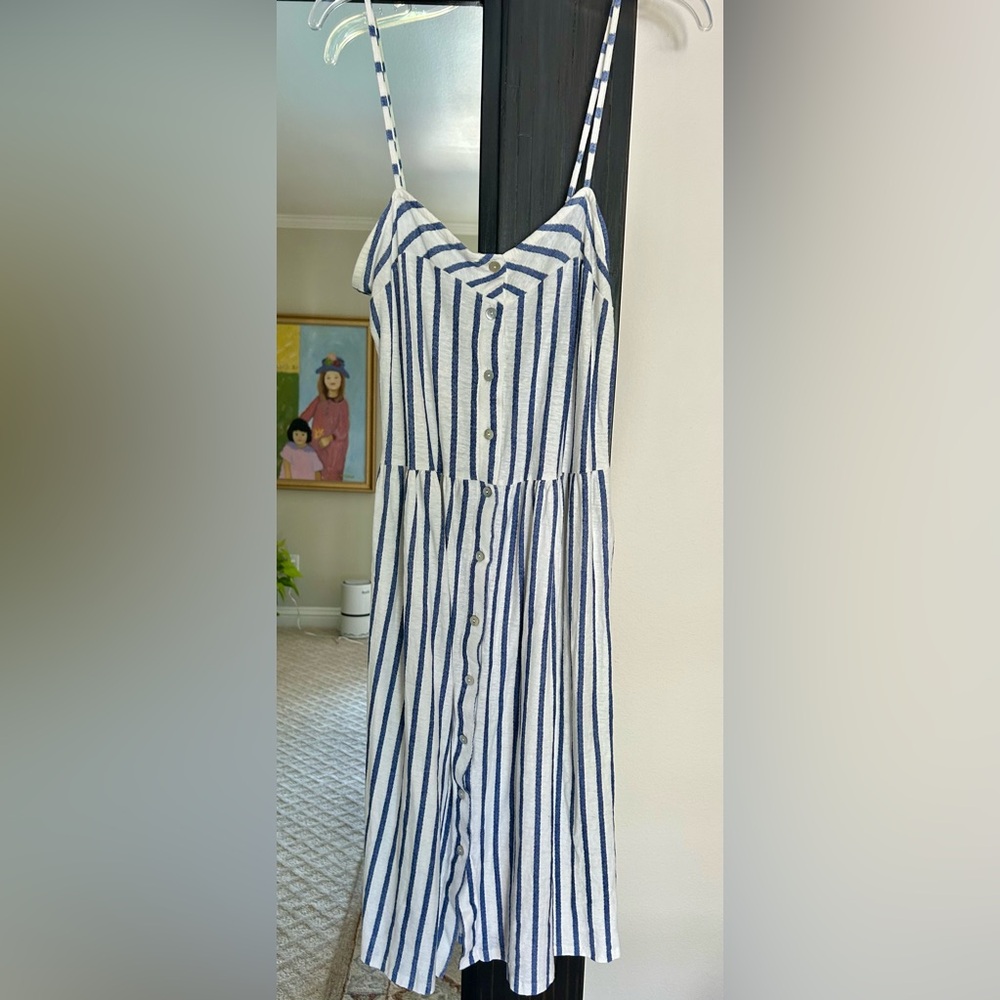 Zara Trafaluc Womens S Blue White Striped Spaghetti Strap Sundress Beach Summer